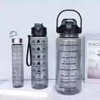CalmFlex 3-in-1 Transparent Water Bottle Set (2000ML, 900ML, 300ML) with Motivational Time Markers, Leakproof & Gym Bottles