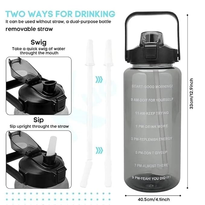 CalmFlex 3-in-1 Transparent Water Bottle Set (2000ML, 900ML, 300ML) with Motivational Time Markers, Leakproof & Gym Bottles