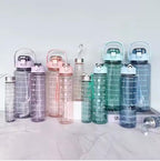 CalmFlex 3-in-1 Transparent Water Bottle Set (2000ML, 900ML, 300ML) with Motivational Time Markers, Leakproof & Gym Bottles