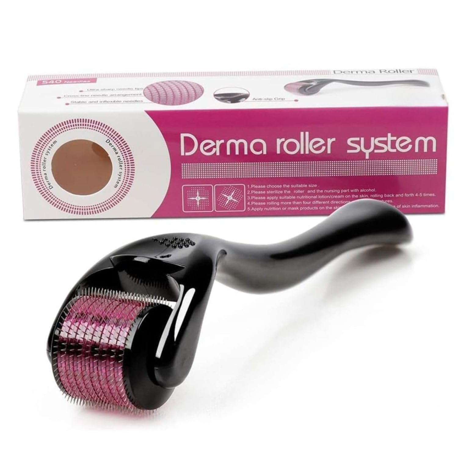 1 mm Derma Roller | With 540 Titanium Alloy Needles | Promotes Beard & Hair Growth & Reduces Acne Scars | Safe & Effective to Use