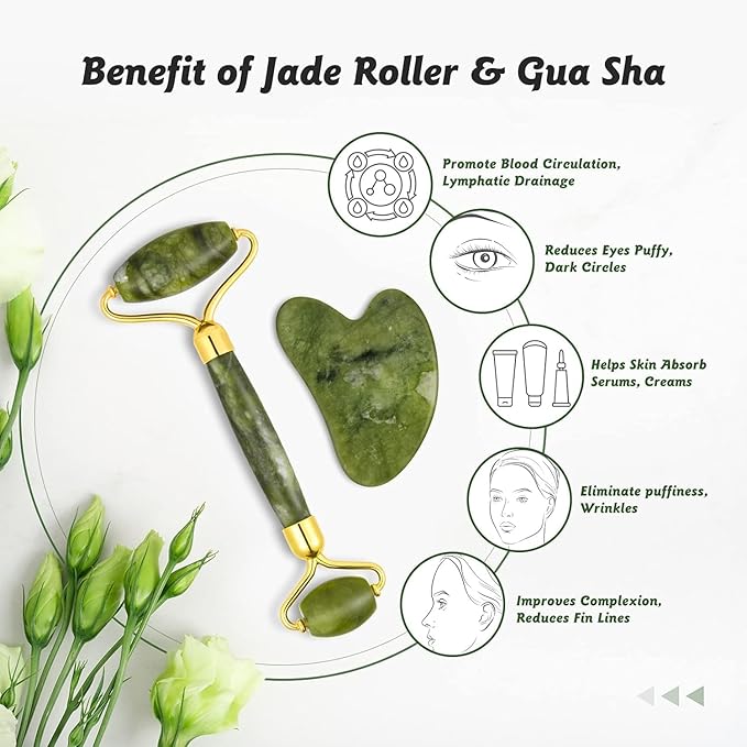 CalmFlex Jade Roller & Gua Sha Set Face Roller