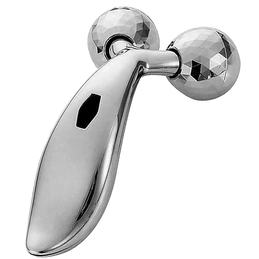 CalmFlex 3D Manual Face & Body Roller Massager – 360° Rotating Skin Tightening & Relaxation Tool for Men & Women | Silver Color – Anti-Aging, Firming, and Massage Therapy