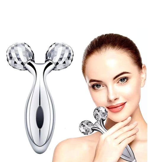 CalmFlex 3D Manual Face & Body Roller Massager – 360° Rotating Skin Tightening & Relaxation Tool for Men & Women | Silver Color – Anti-Aging, Firming, and Massage Therapy